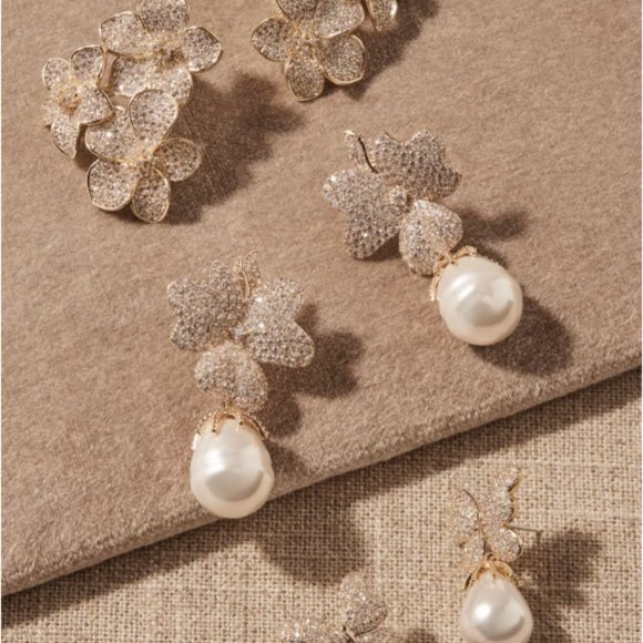 NEW ~ Anthropologie Made by Maddie Pink Travona Floral Pave Crystal & Pearl E… - Picture 15 of 16